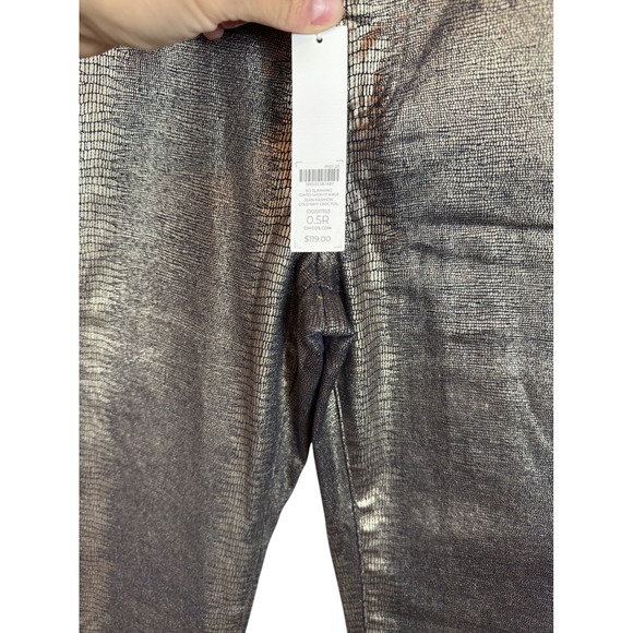 NWT CHICO'S Slimming Coated Ankle Girlfriend Pants Gold/Navy Croc Foul Size 0.5 - Picture 7 of 10